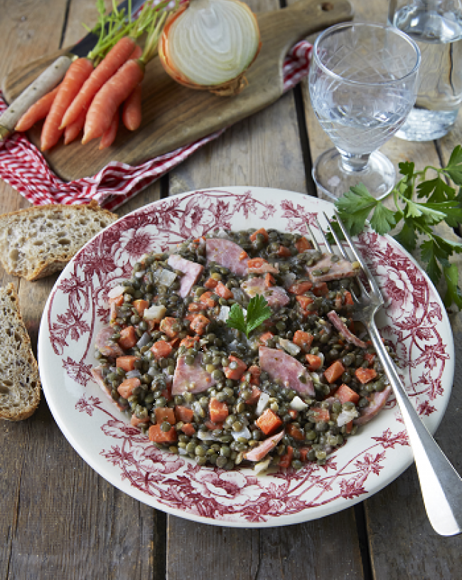 Salade de lentilles au véritable saucisson cuit de Lyon